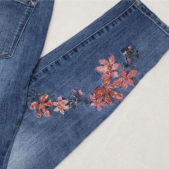 NINE West Gramercy Skinny Floral Embroidered Mid Rise Skinny Stretch Jeans 8 - Picture 8 of 12